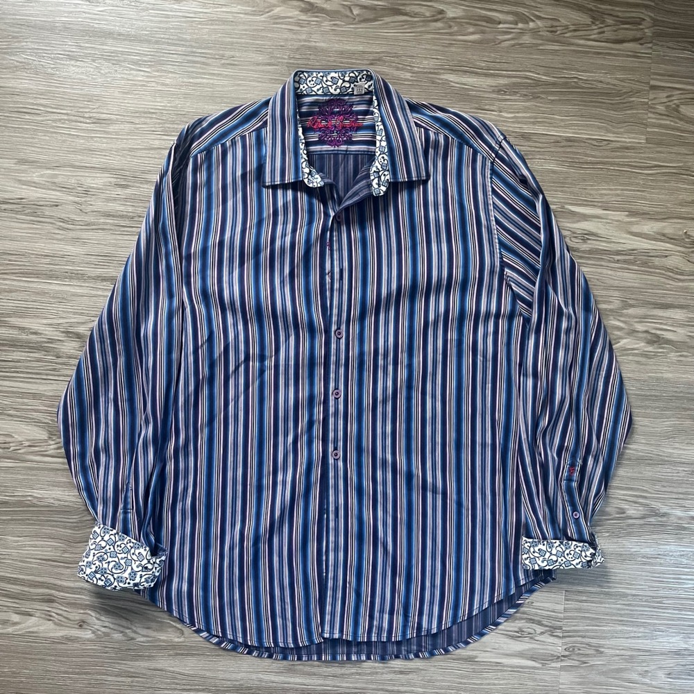 Robert Graham Mens 2XL Classic Fit Striped Long Sleeve Button Down Shirt Blue